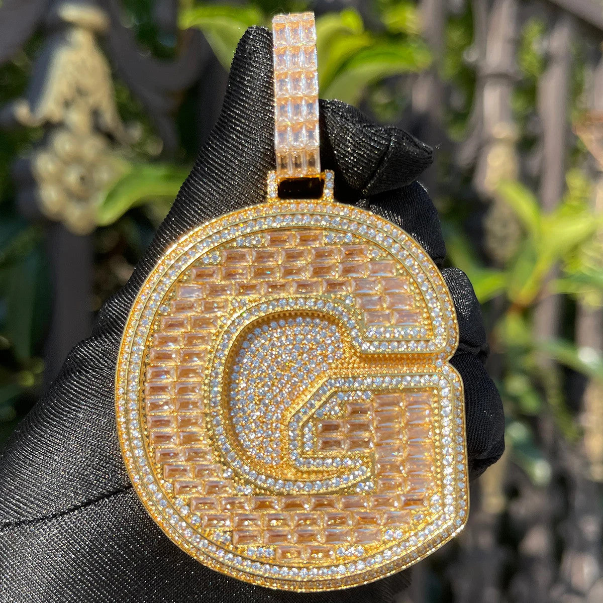 Ice Cold | Baguette Iced Blinged Out Initial Letter 4 Prong Set Hip Hop Pendant