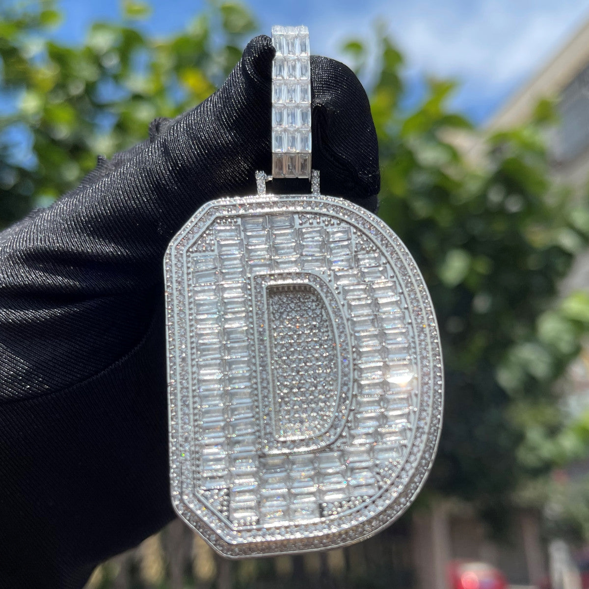 Ice Cold | Baguette Iced Blinged Out Initial Letter 4 Prong Set Hip Hop Pendant