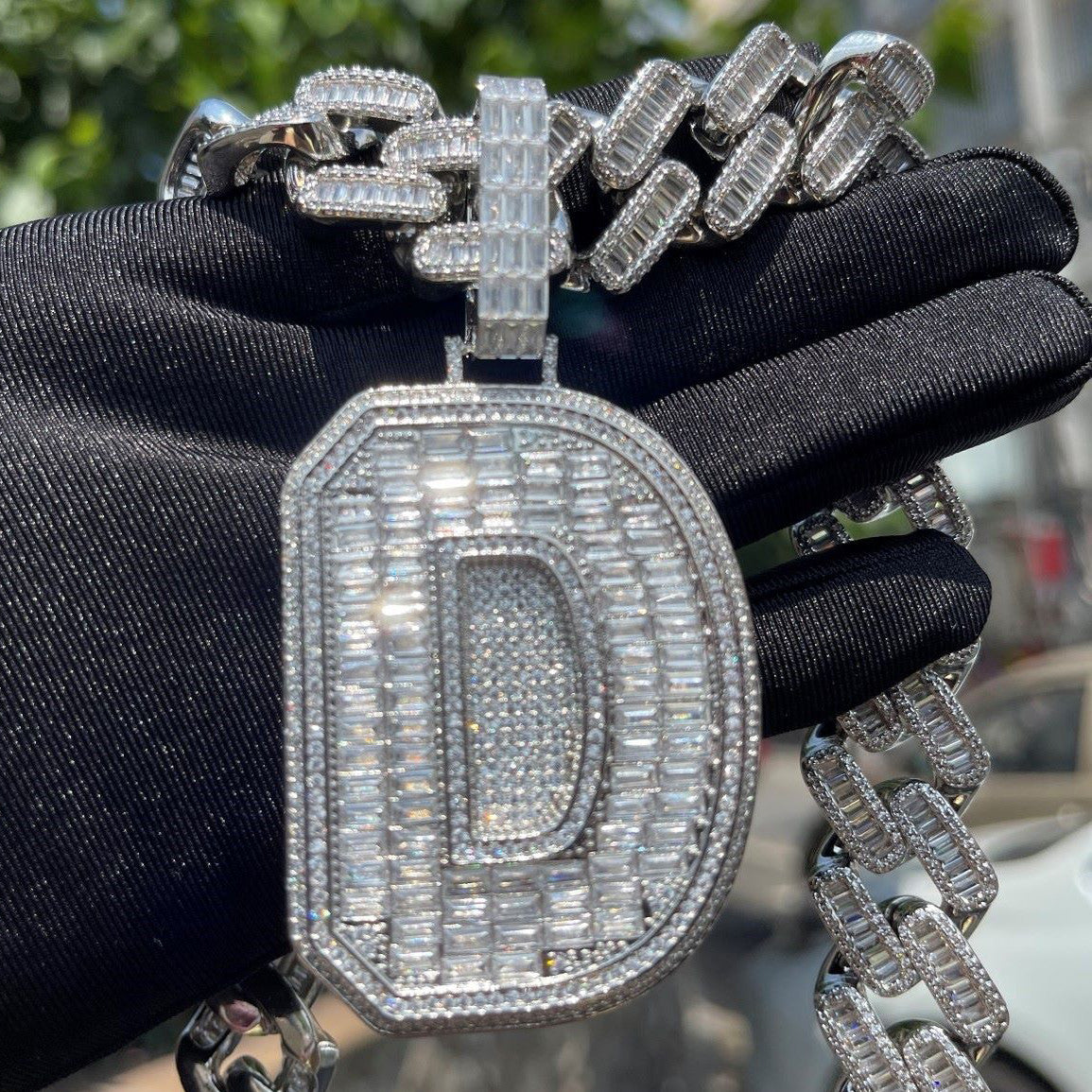 Ice Cold | Baguette Iced Blinged Out Initial Letter 4 Prong Set Hip Hop Pendant