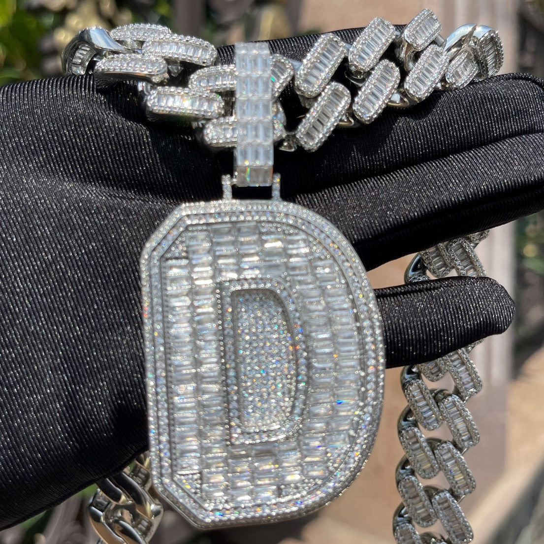 Ice Cold | Baguette Iced Blinged Out Initial Letter 4 Prong Set Hip Hop Pendant