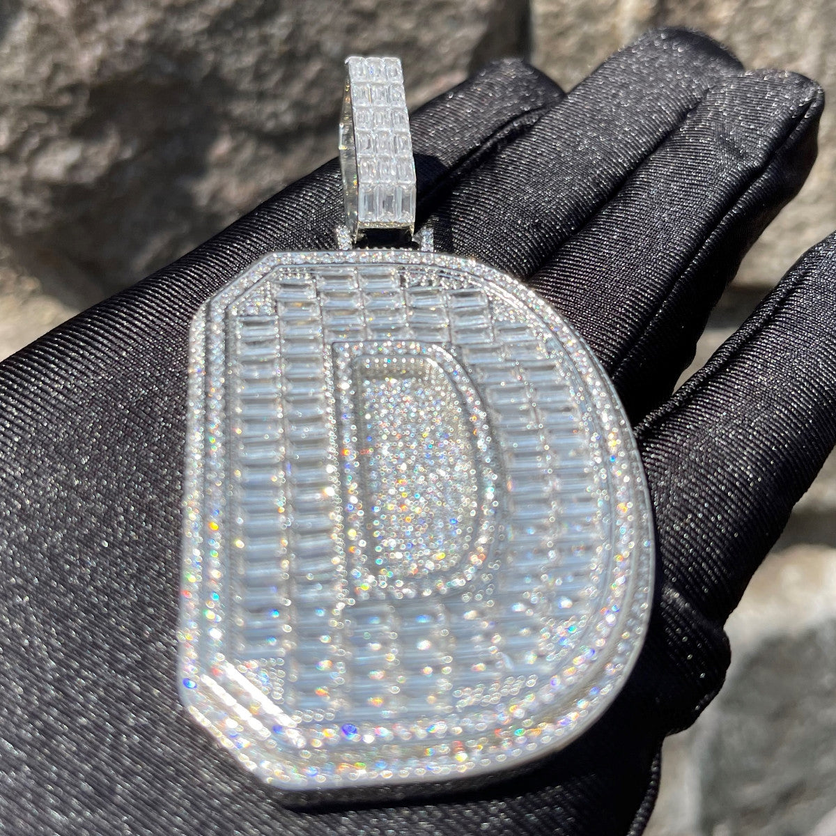 Ice Cold | Baguette Iced Blinged Out Initial Letter 4 Prong Set Hip Hop Pendant