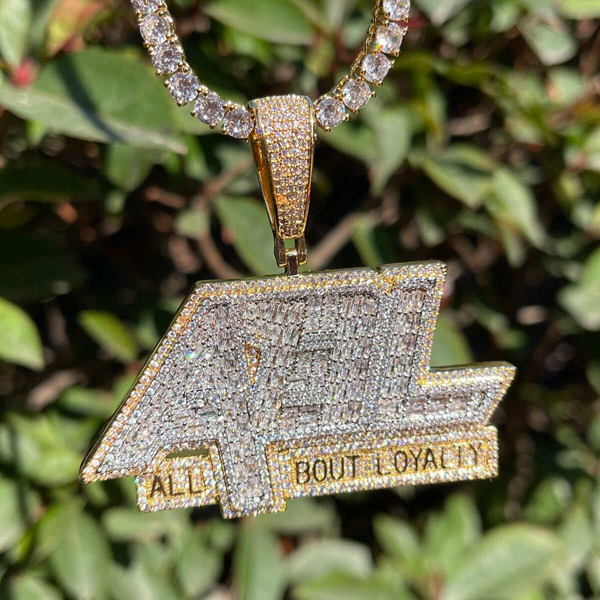 All Bout Loyalty | VVS Diamond CZ Baguette Name Plate Style Hip Hop Pendant