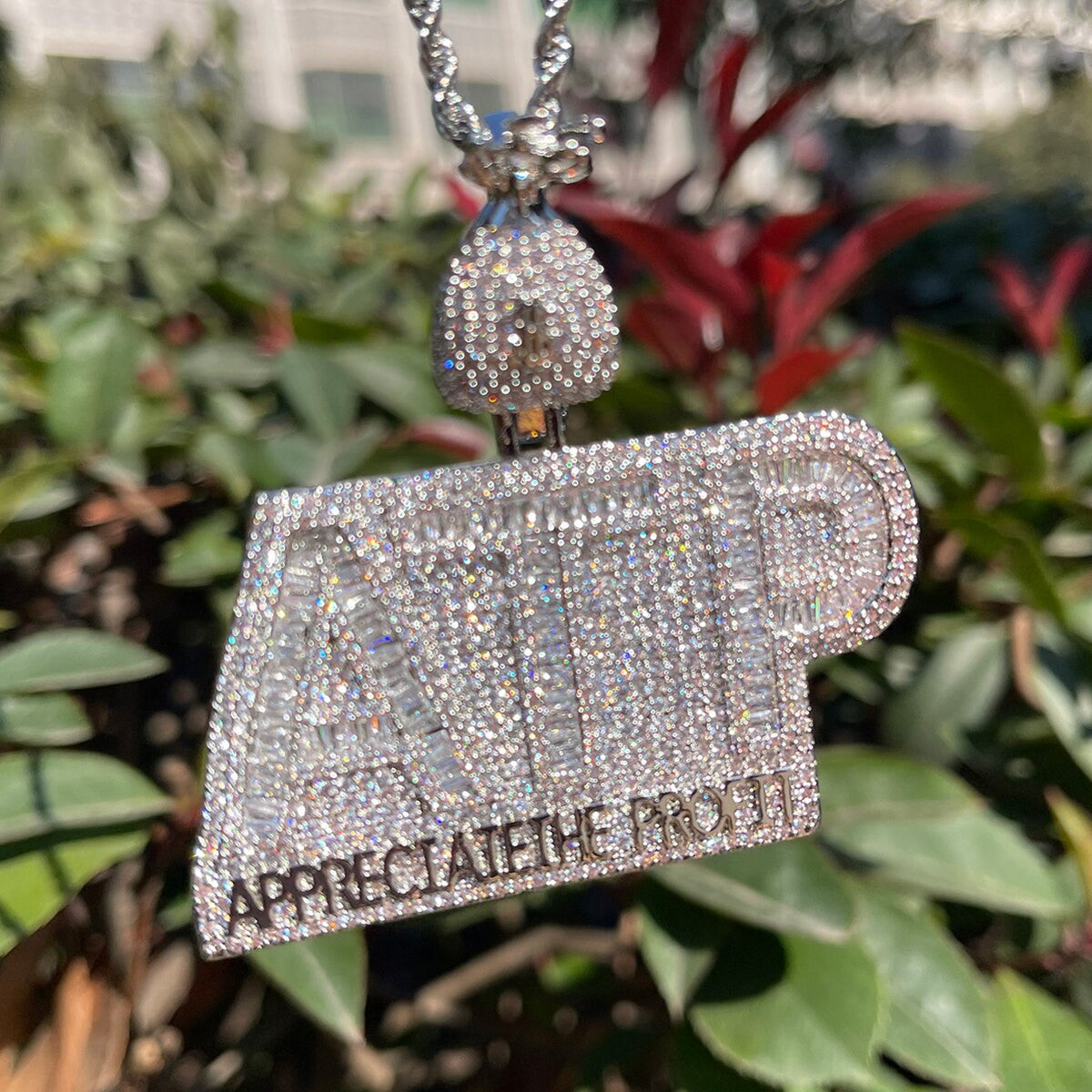 Appreciate The Profit Hip Hop Chain Two Tone Name Plate Iced Pendant