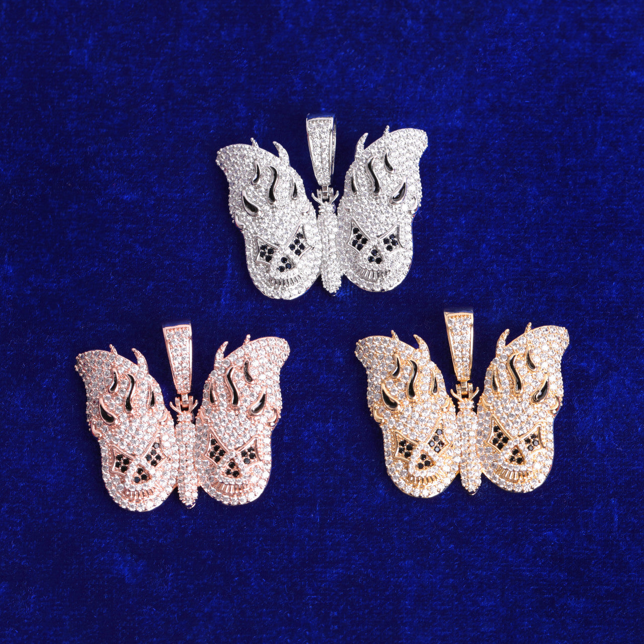 Ladies Anime Bling Bling 24k Gold Butterfly Hip Hop Pendant Chain Necklace