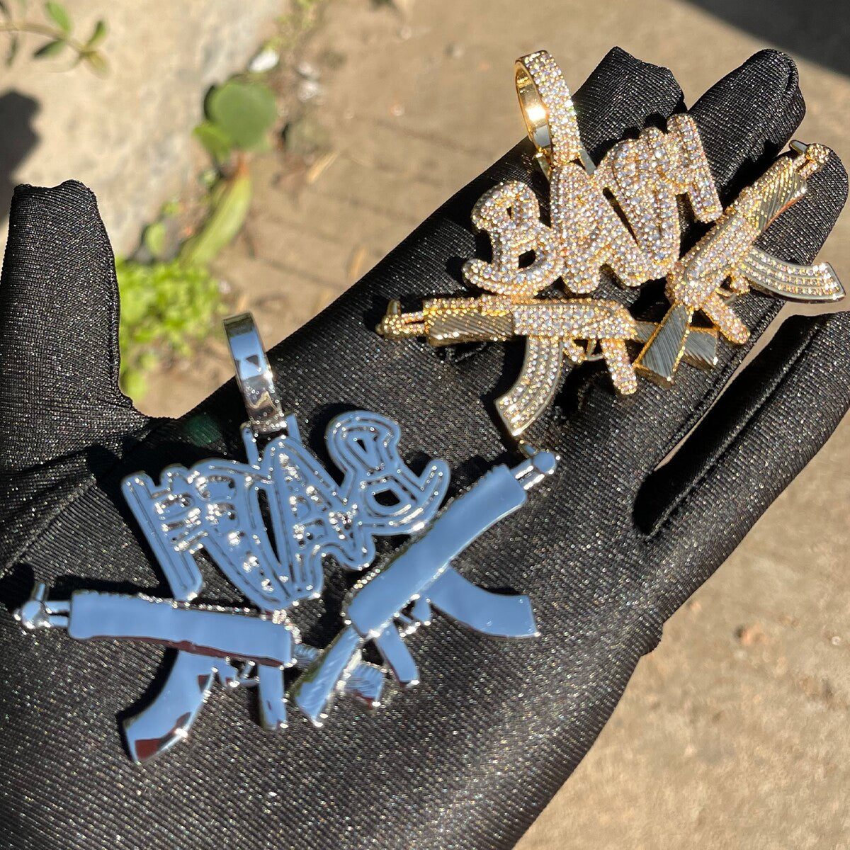 24k Gold 925 Silver Flooded Ice Baby Chopper Gun Hip Hop Chain Pendant