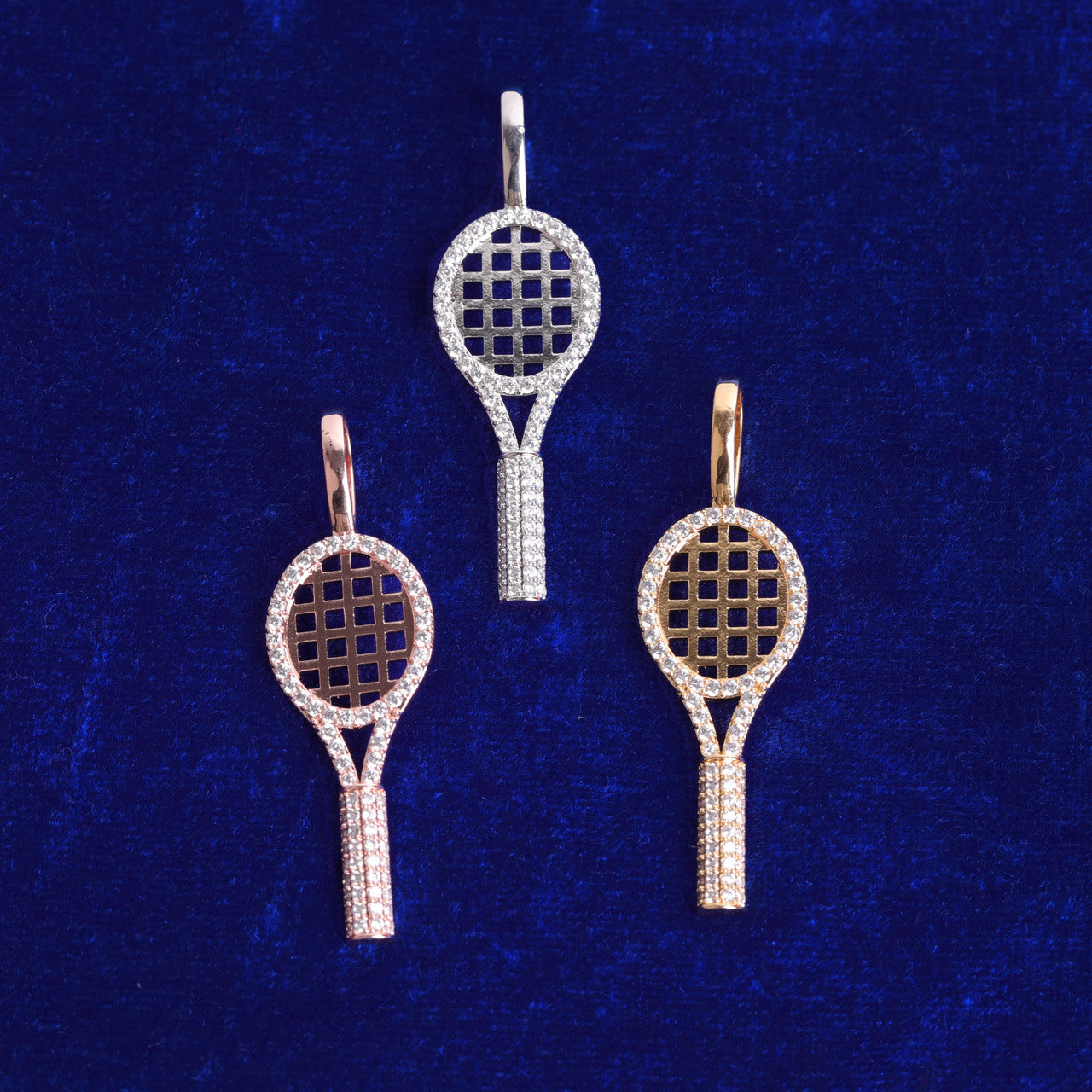 24k Gold 925 Silver Badminton Tennis Racket Hip Hop Pendant Chain Necklace