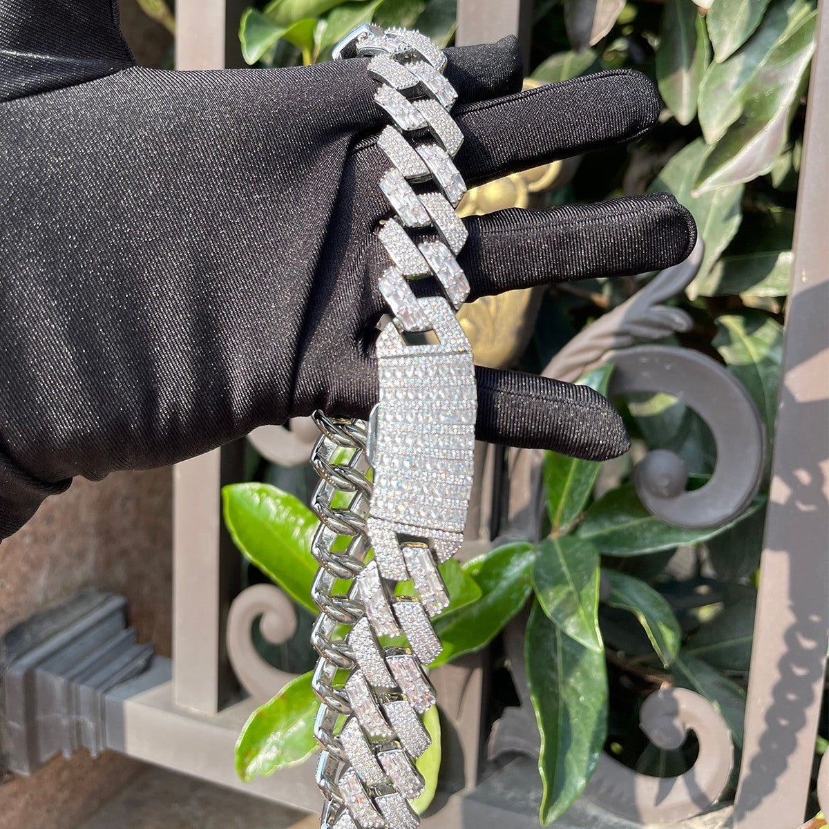 Mens All Baguette 20mm Hip Hop Silver 24k Gold Rose Gold Blinged Out Chain Necklace