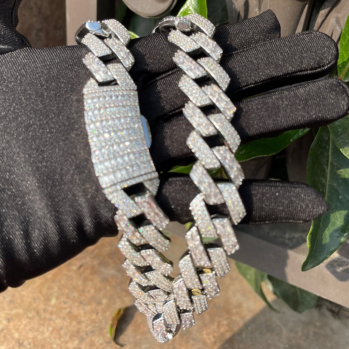 Mens All Baguette 20mm Hip Hop Silver 24k Gold Rose Gold Blinged Out Chain Necklace