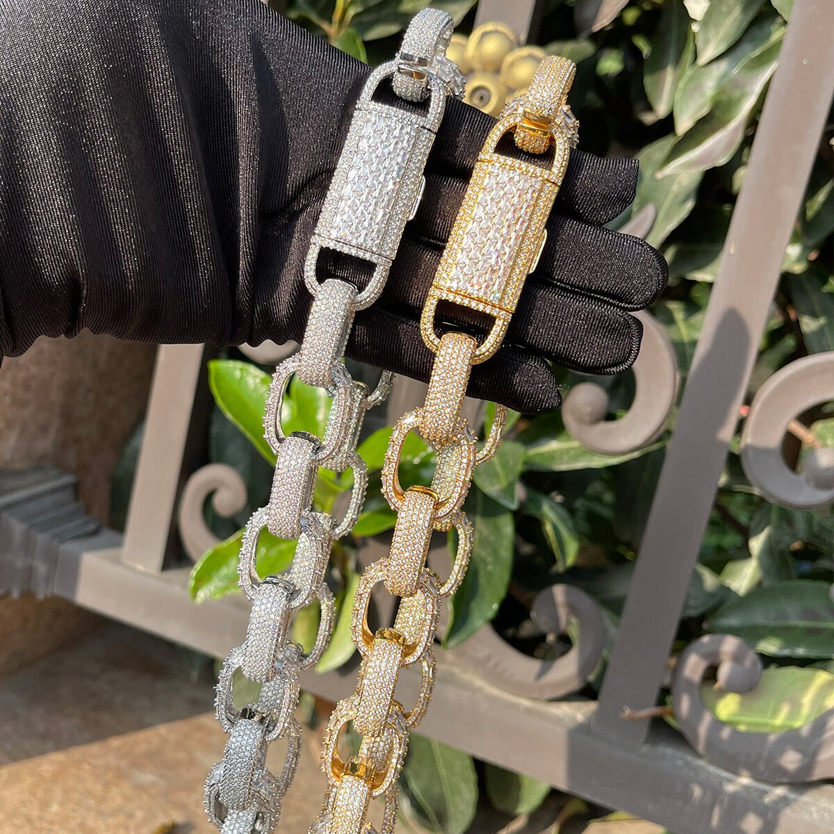 Mens 24k 925 Silver Rose Gold Boss Baller Baguette Links Hip Hop Chain Necklace