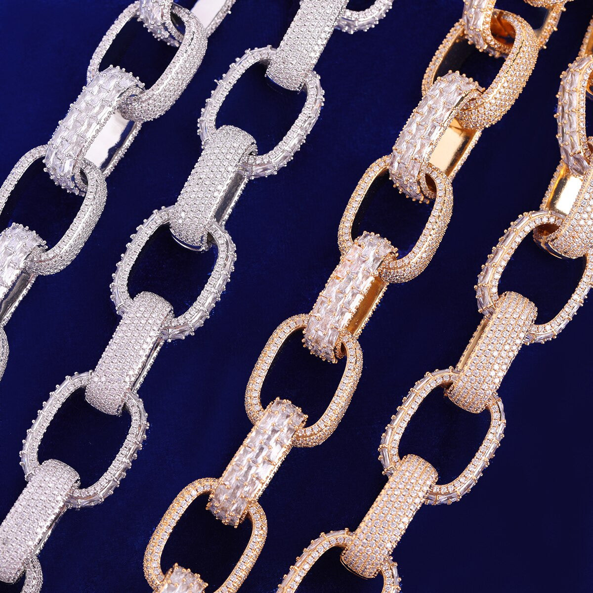 Mens 24k 925 Silver Rose Gold Boss Baller Baguette Links Hip Hop Chain Necklace