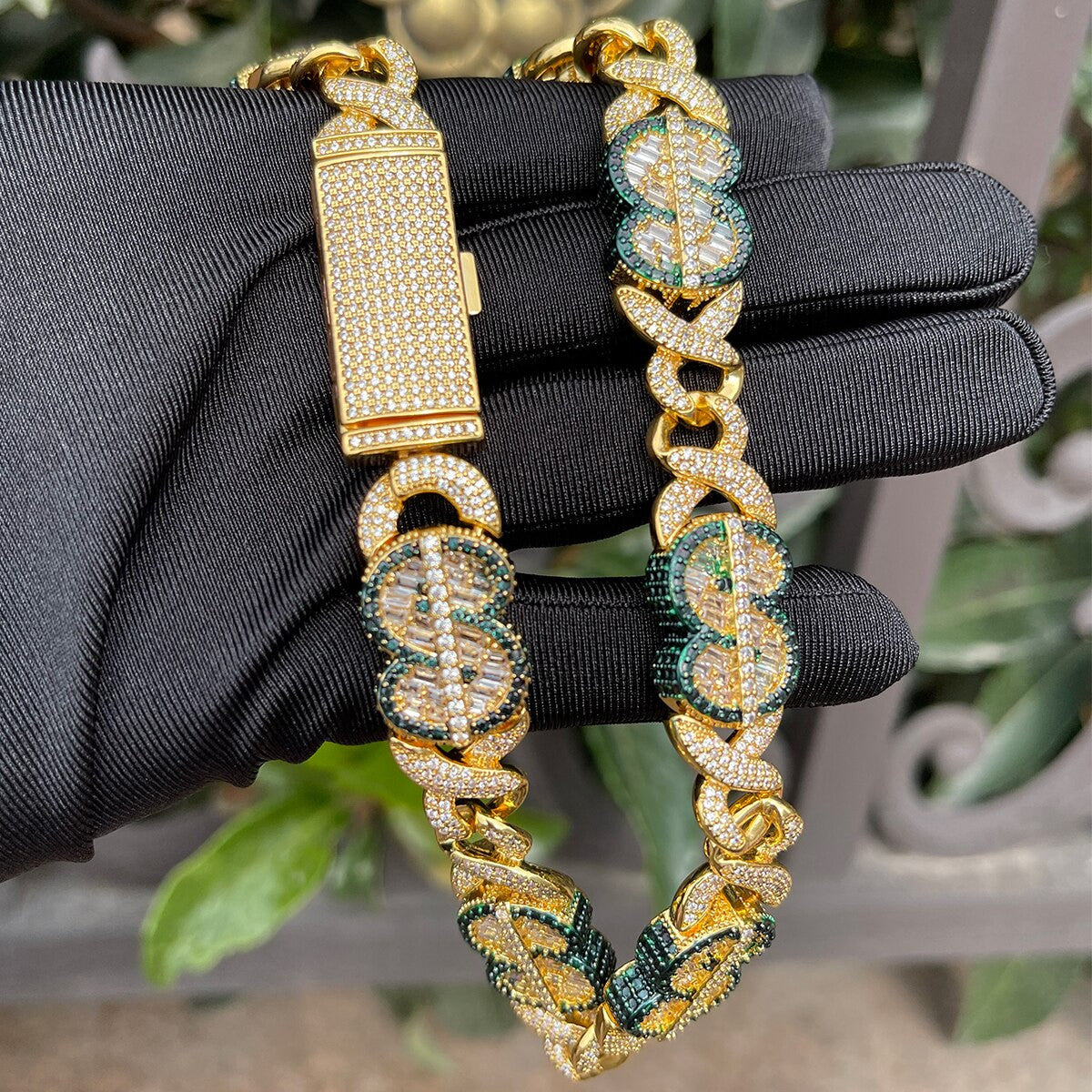 Flooded Ice Cuban Link Cash Money Dollar Sign Hip Hop Street Wear Chain Necklaces