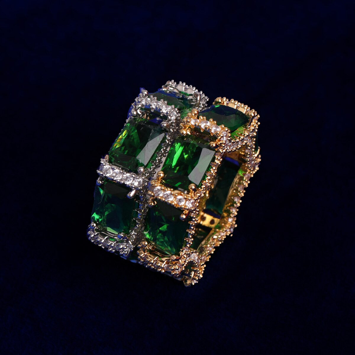 Mens Real Solid 925 Sterling Silver Iced Green Emerald Ring Hip Hop Pinky 7 13  16744.1664357042