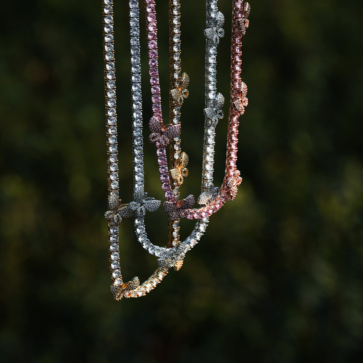 Ladies Hip Hop Fashion 5A Stone 24k Gold 925 Silver Butterfly Chain Necklace