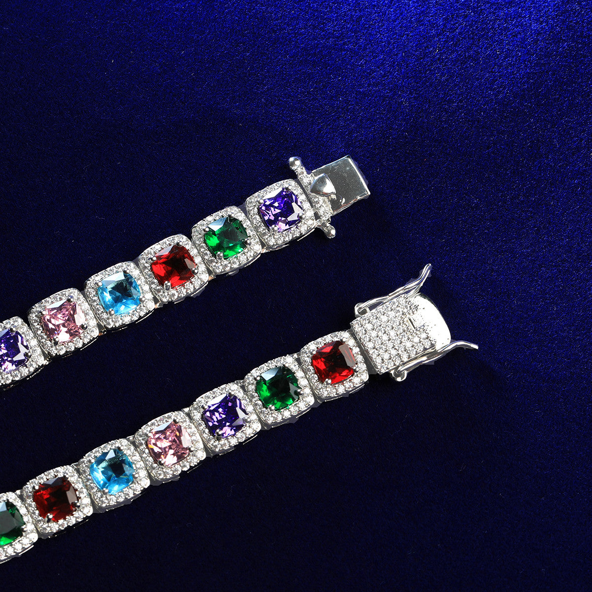 Iced Squares II | Colorful Cluster Gemstone Hip Hop Tennis Chain Necklace