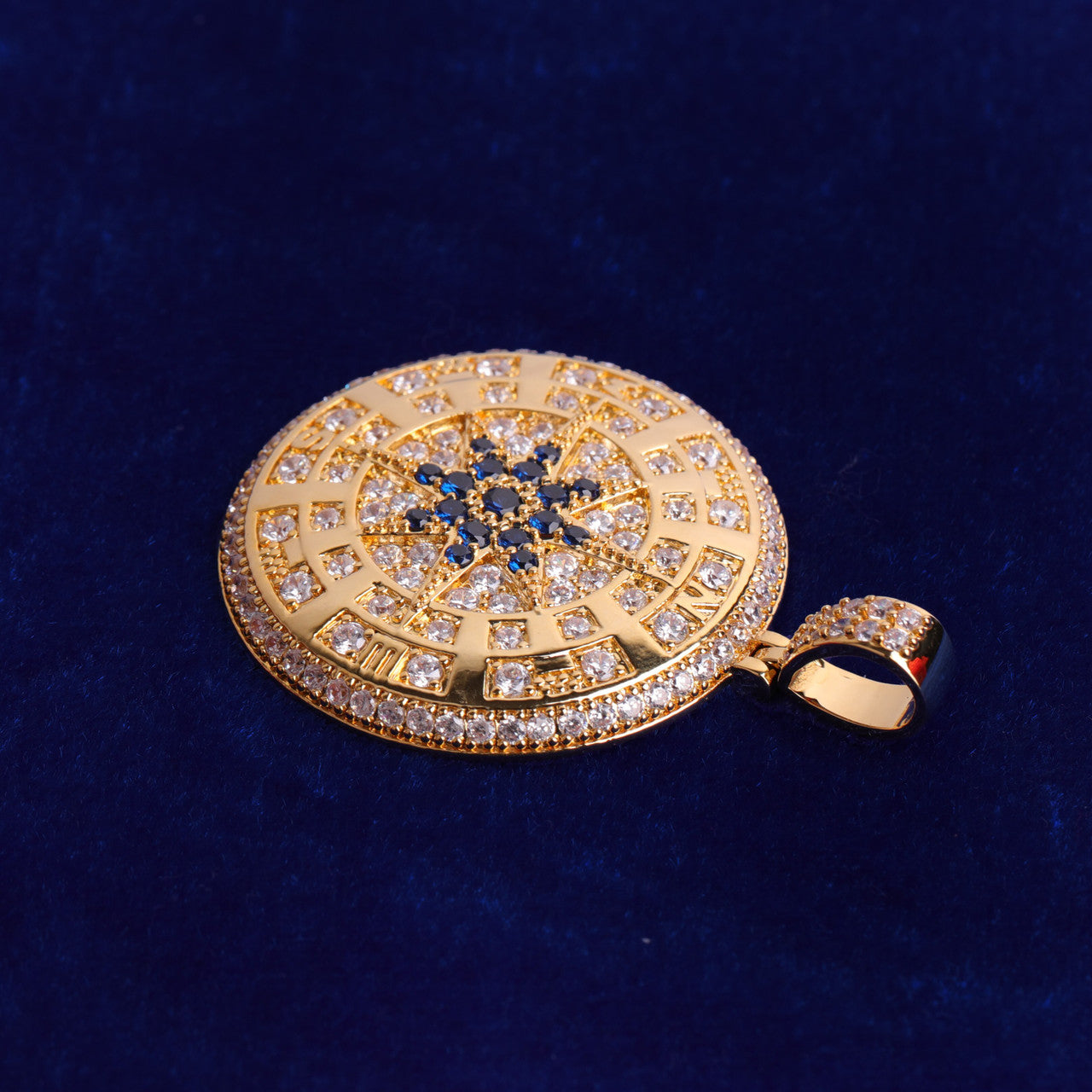 24k Gold 925 Silver Compass Blinged Out Superfly Hip Hop Pendant