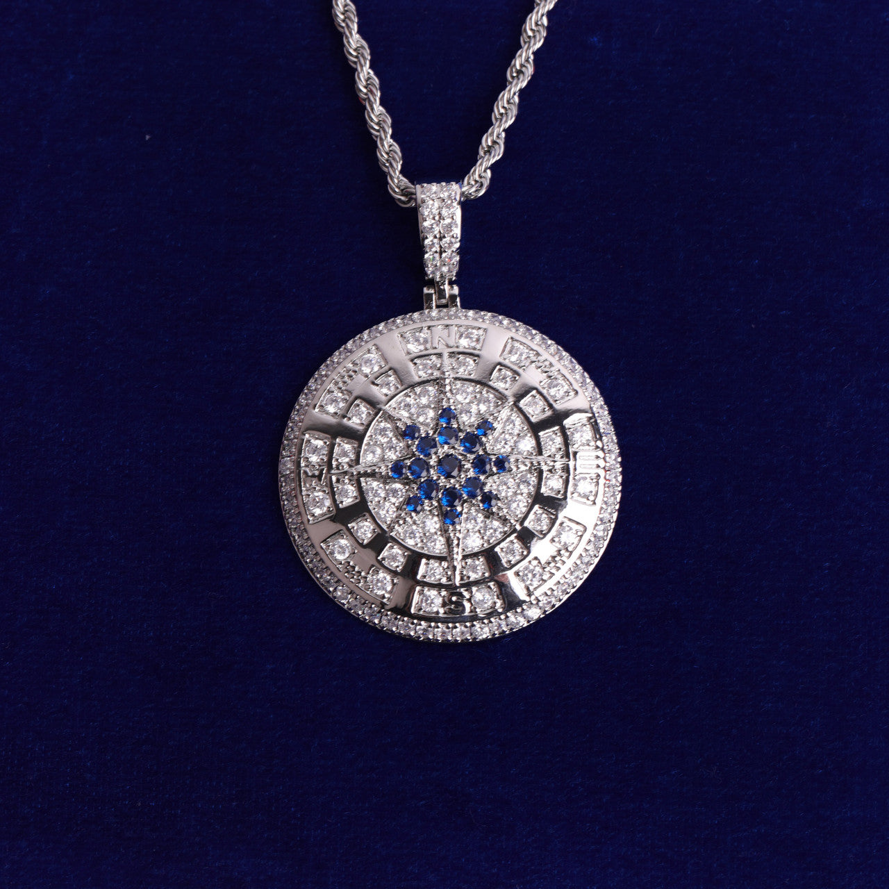 24k Gold 925 Silver Compass Blinged Out Superfly Hip Hop Pendant