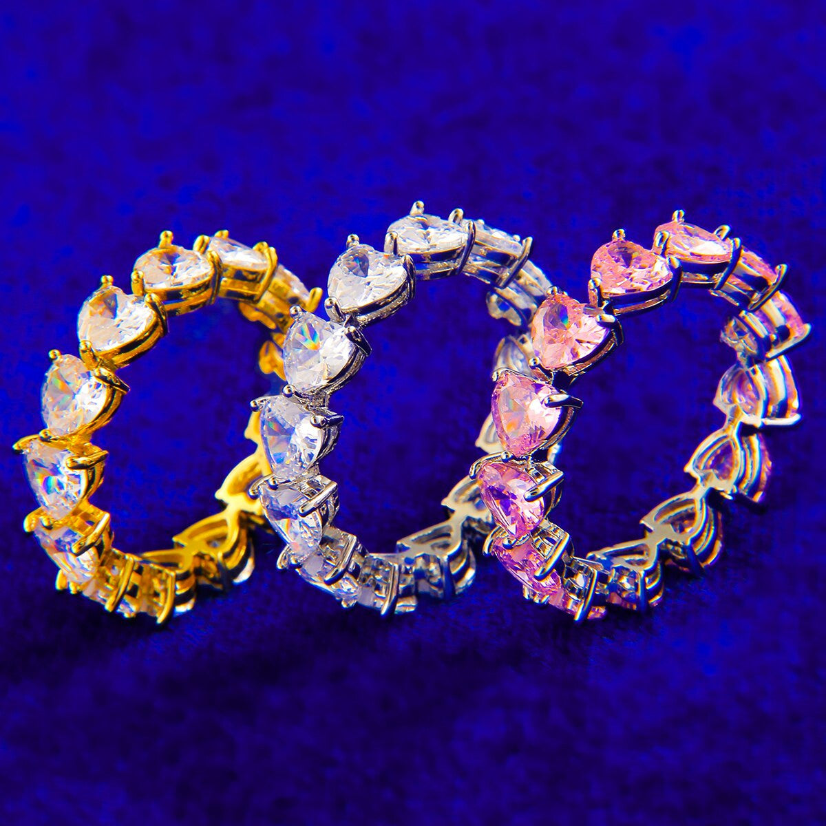 Ladies Fashion Prong Set 24k Gold 925 Silver Iced Heart Rings