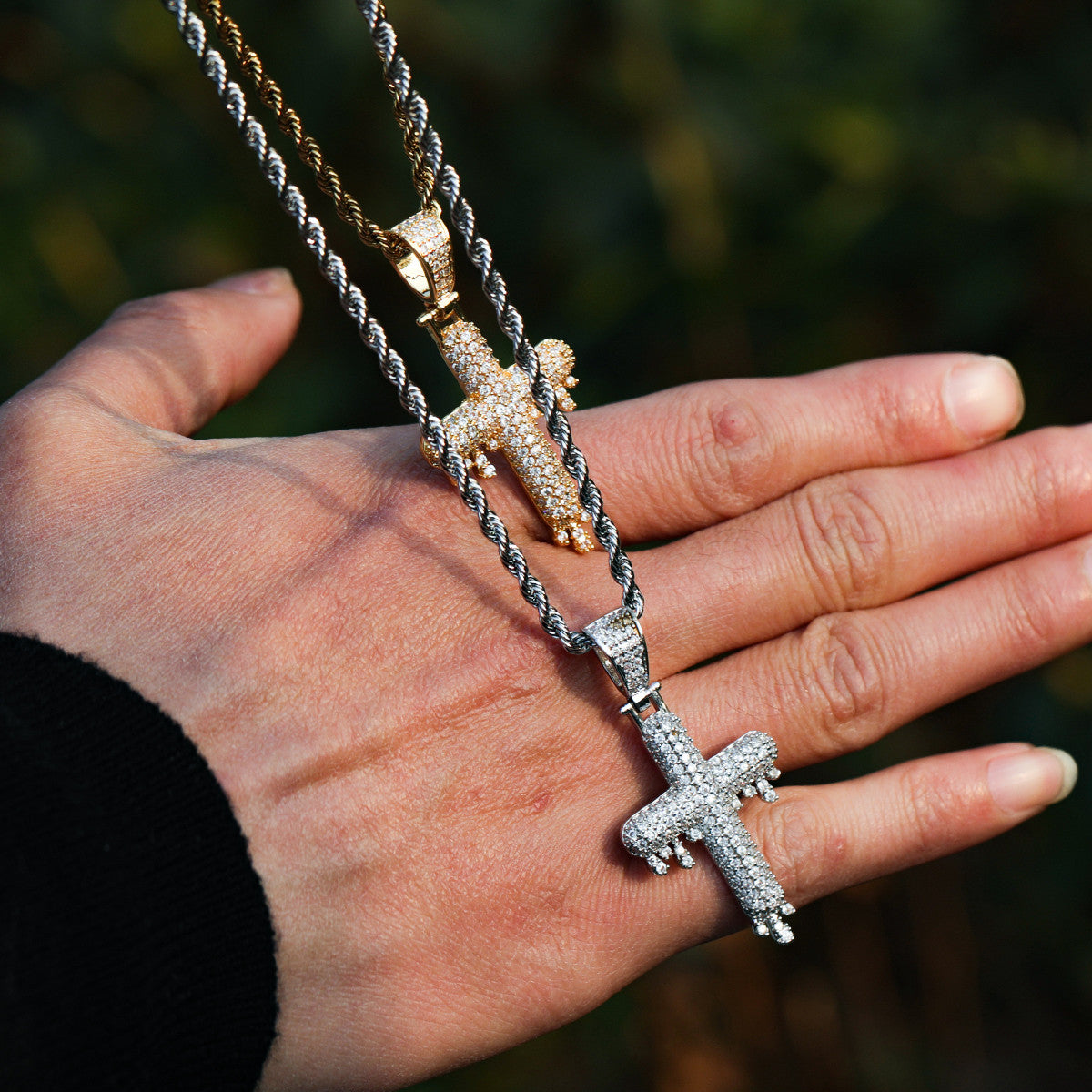 Mens Ice 24k Yellow 14k White Gold Hip Hop Drippy Cross Pendants
