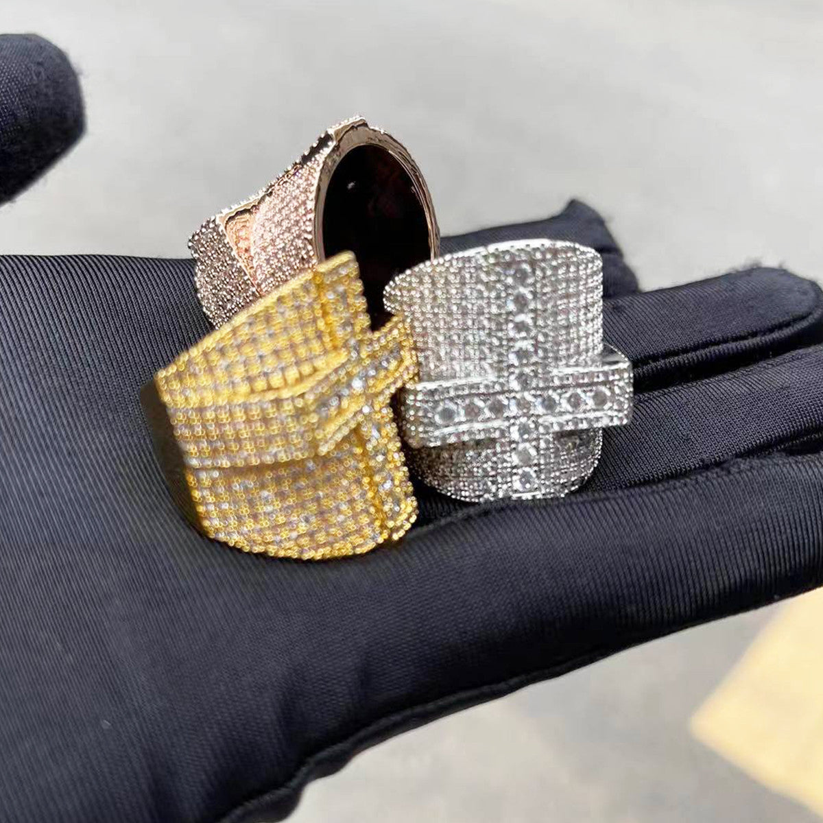 Flooded Ice Big Boy Street Wear Fashion Hip Hop Cross Micro Pave Blinged Out Rings