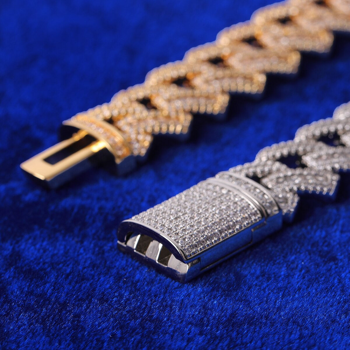 Mens Total Iced Spring Clasp Close Cut Miami Cuban Link Blinged Out Bracelet