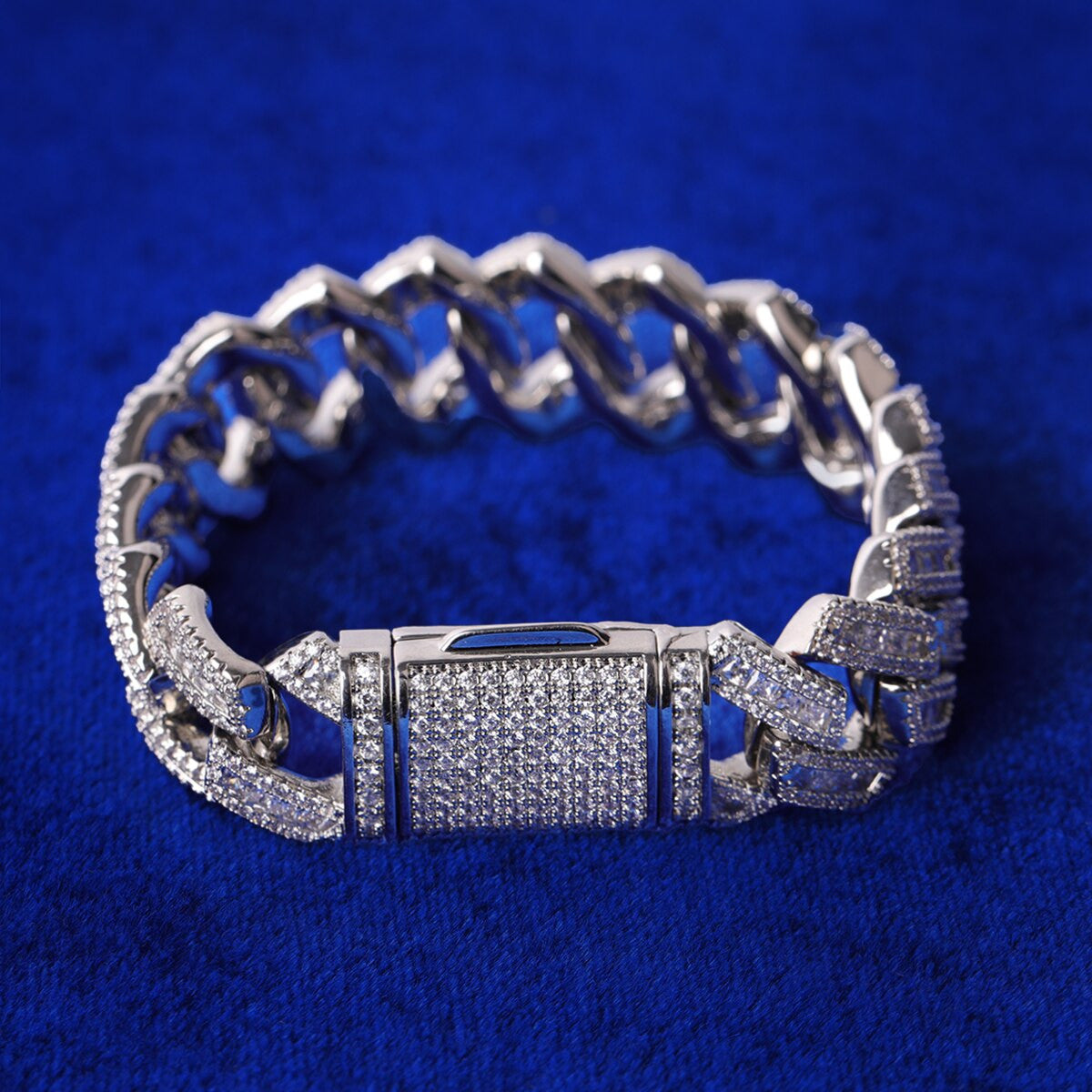 Mens Total Iced Spring Clasp Close Cut Miami Cuban Link Blinged Out Bracelet