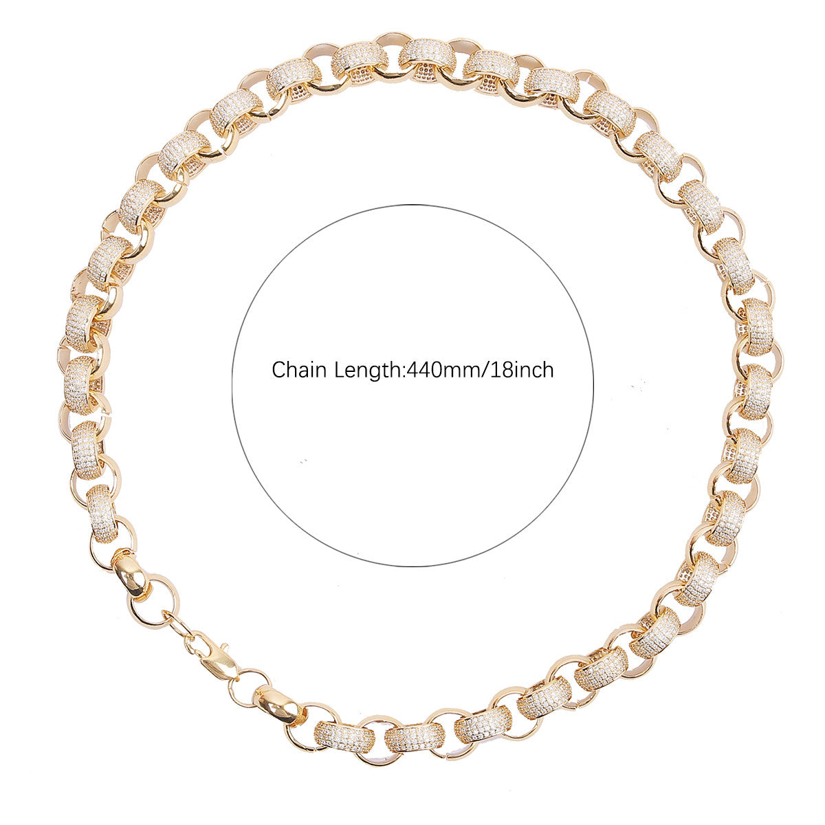 24k Gold Silver Mens Flooded Ice 10mm Rolo Link Hip Hop Chain Necklace