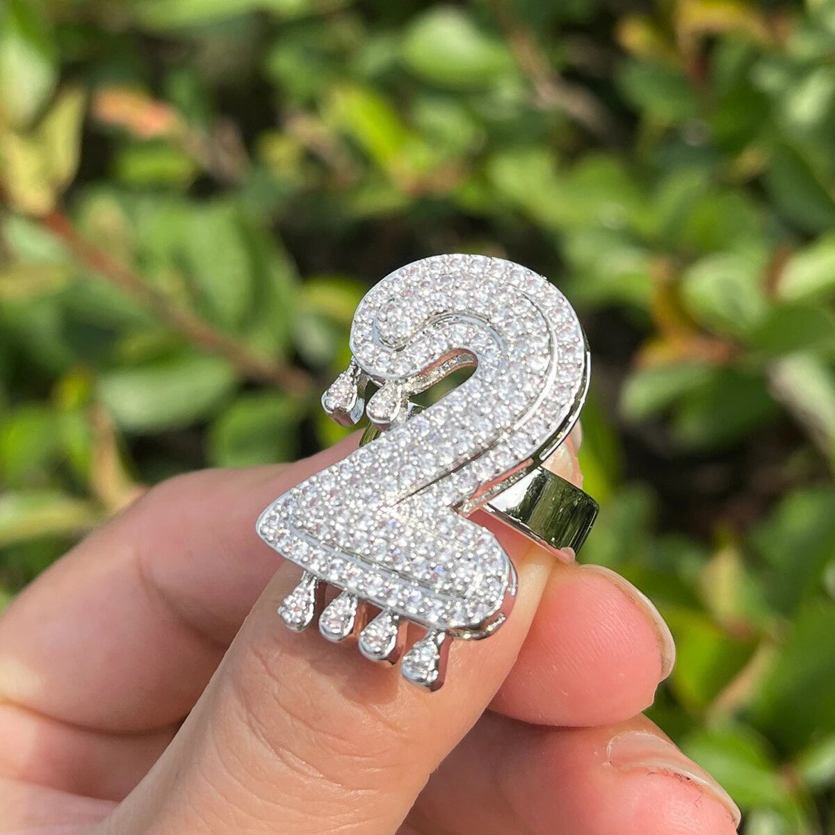 Dripped Ice | Custom Initial Letter Prong Set Stone Adjustable Rings