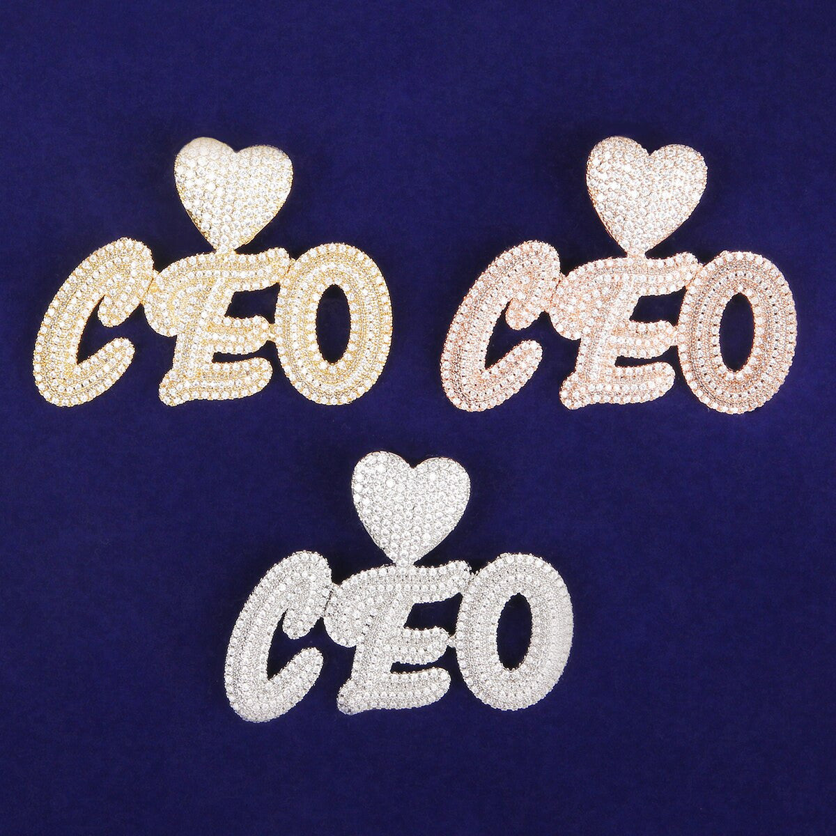 Flooded Ice Customized Heart Bail 24k Gold 925 Silver Custom Hip Hop Chain Necklaces