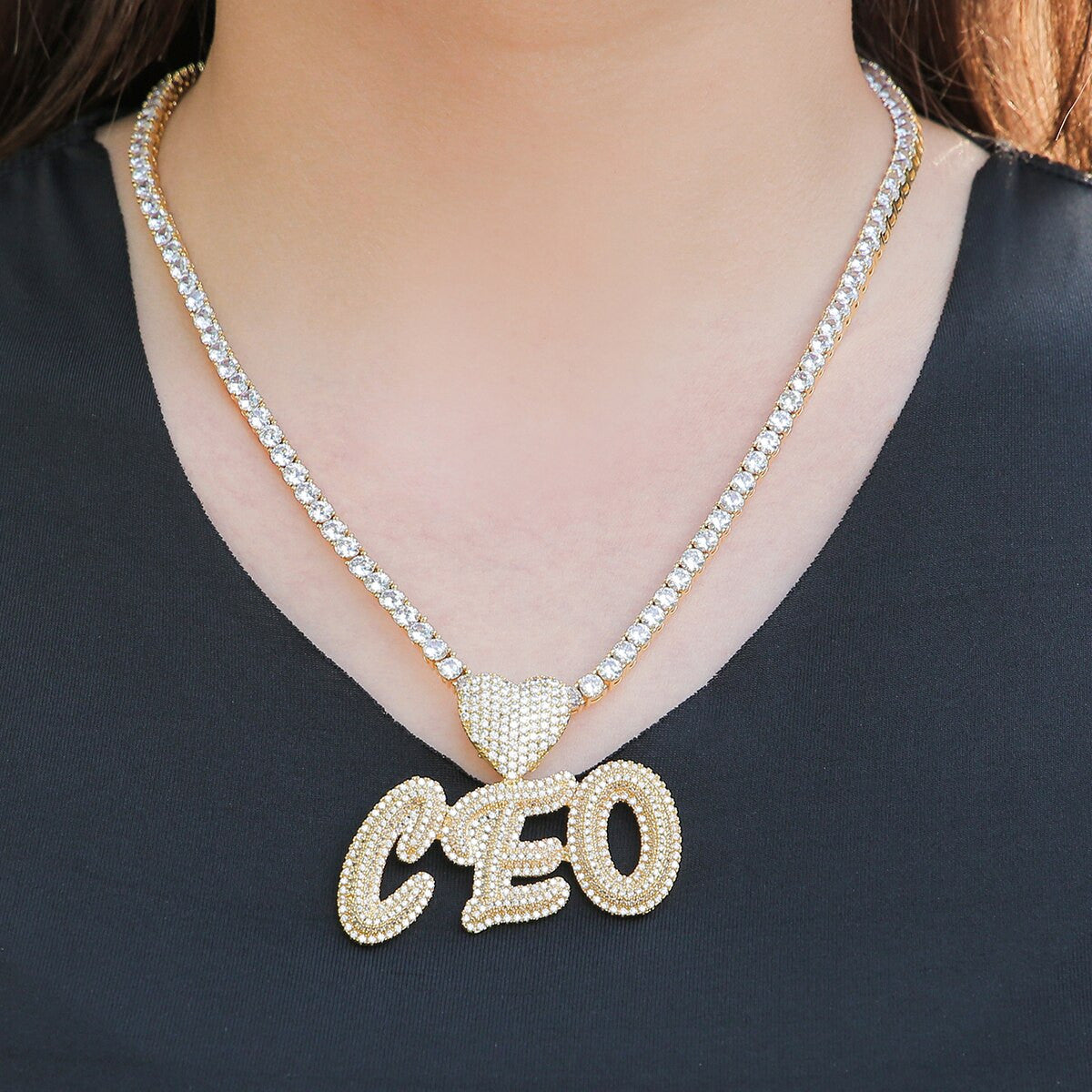 Flooded Ice Customized Heart Bail 24k Gold 925 Silver Custom Hip Hop Chain Necklaces