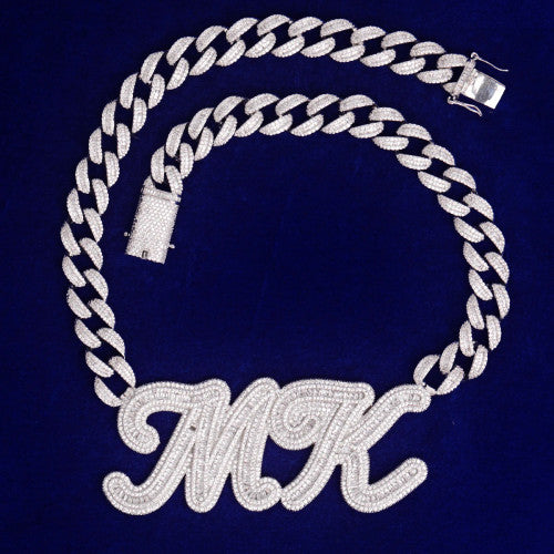 FrostBite | VVS Diamond CZ Iced Script Letter Baguette Nameplate Hip Hop Pendant