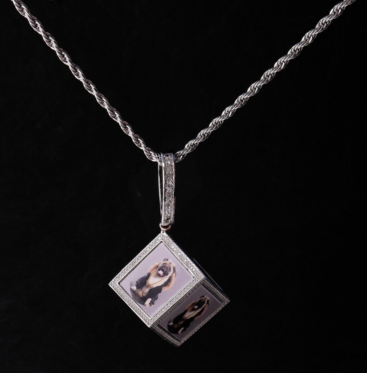 New Bling 3D Flooded Ice Photo Cube Hip Hop Pendant Chain Necklace
