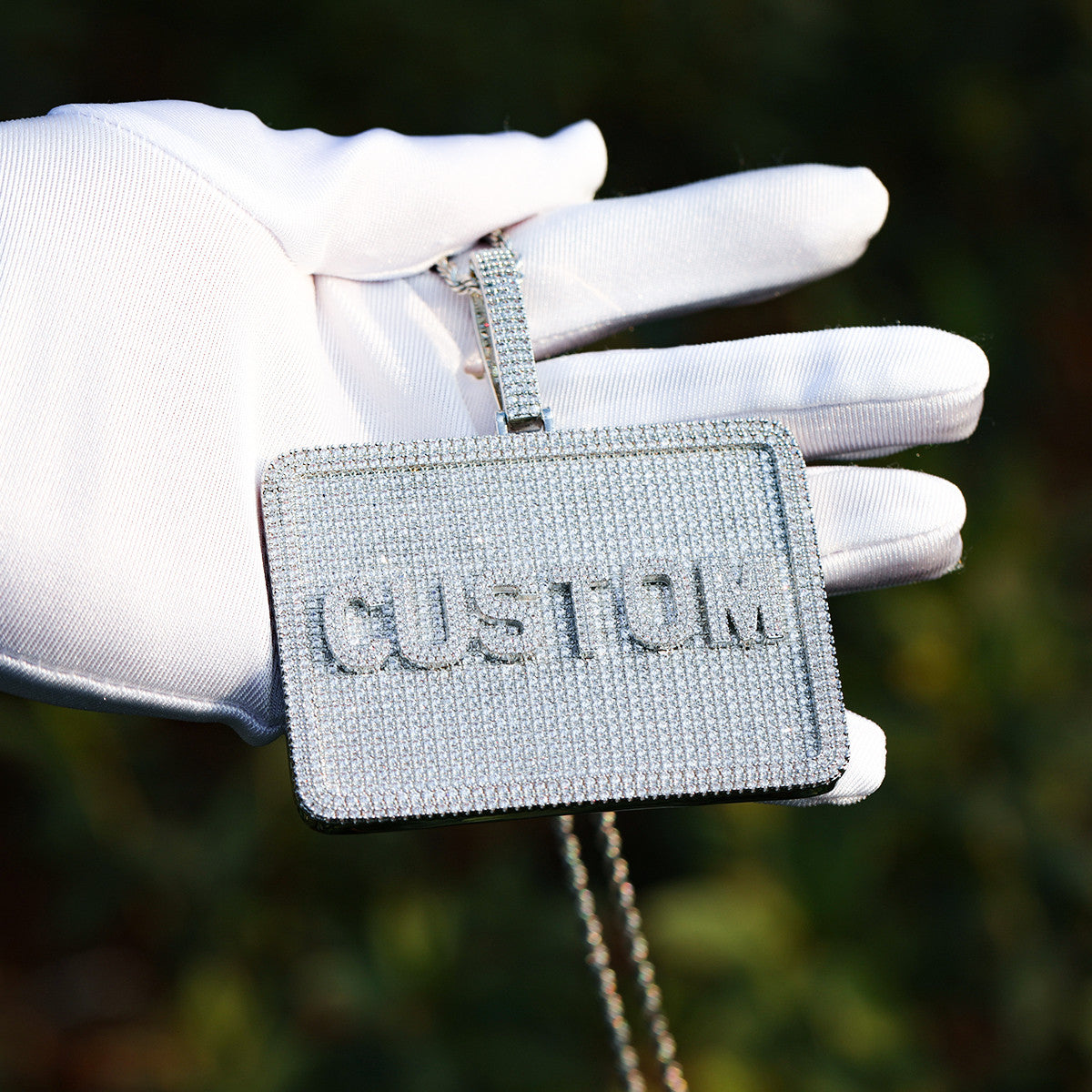 24k Yellow 14k White Gold 5A Stone Custom Made Name Plate Hip Hop Pendant Chain