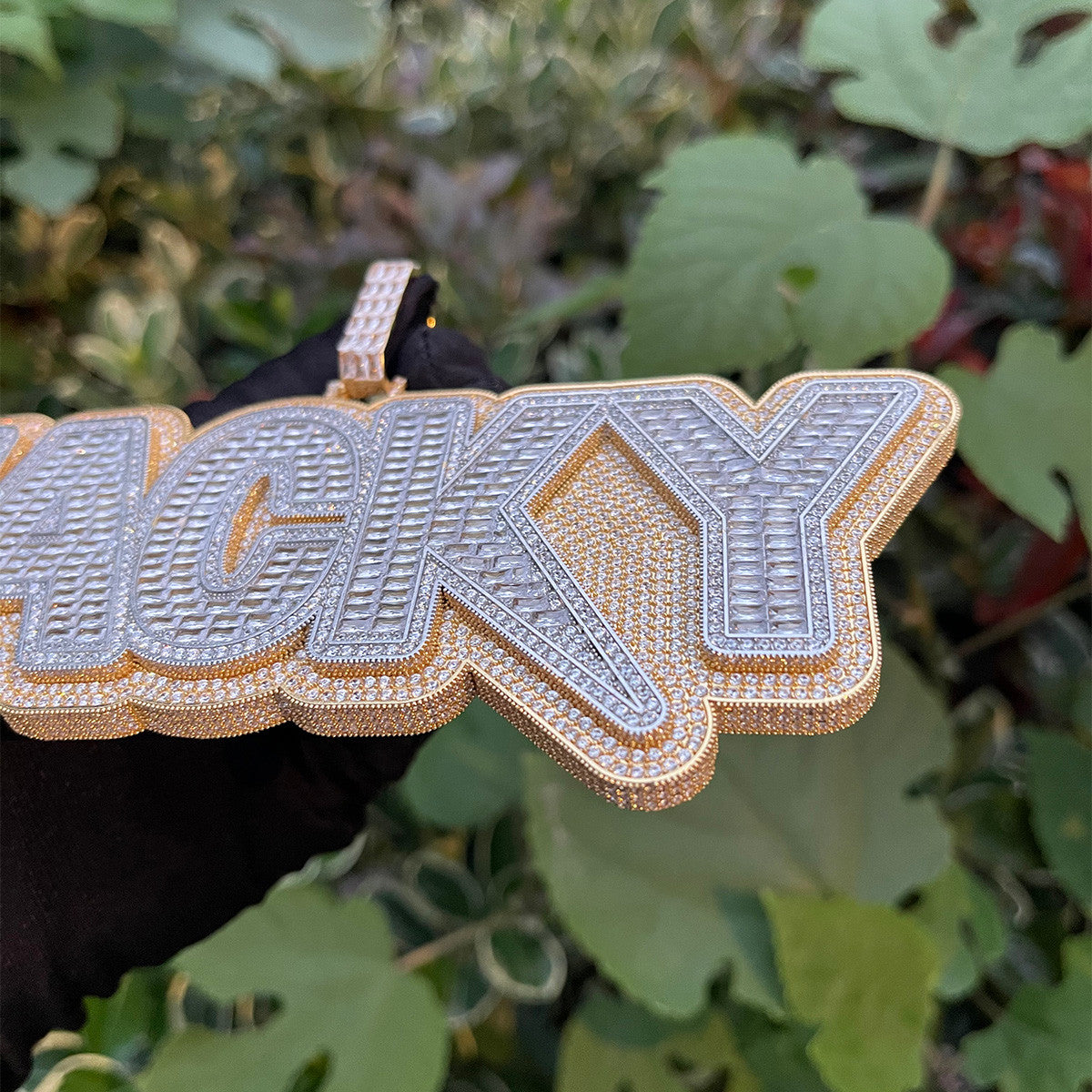 The Crazy Baguette | Water Stone Flooded Ice Name Plate Custom Hip Hop Pendant