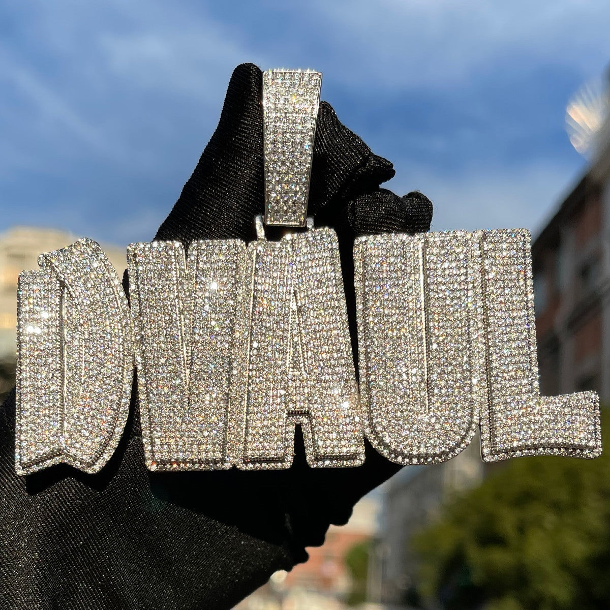 Flooded Ice Customized Name Plate Two Tone Hip Hop Personalized Bling Pendants