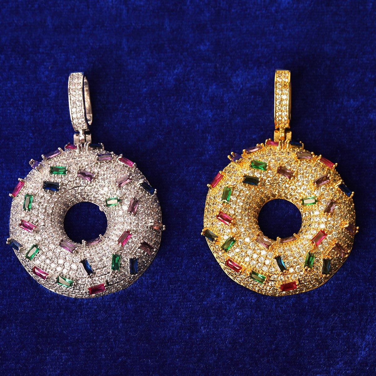 Flooded Ice Gemstone Sprinkles Donut Dough Nut Hip Hop Pendant Chain Necklace