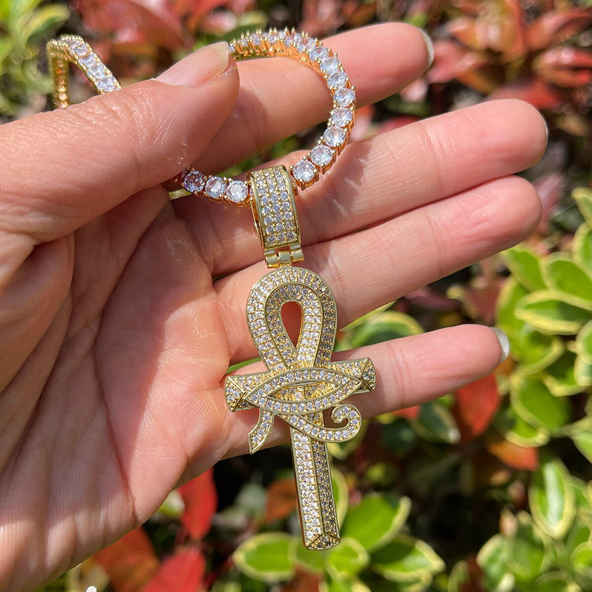 Eye Of Horus | 24k Gold 925 Silver VVS Diamond CZ Ankh Cross Hip Hop Pendant