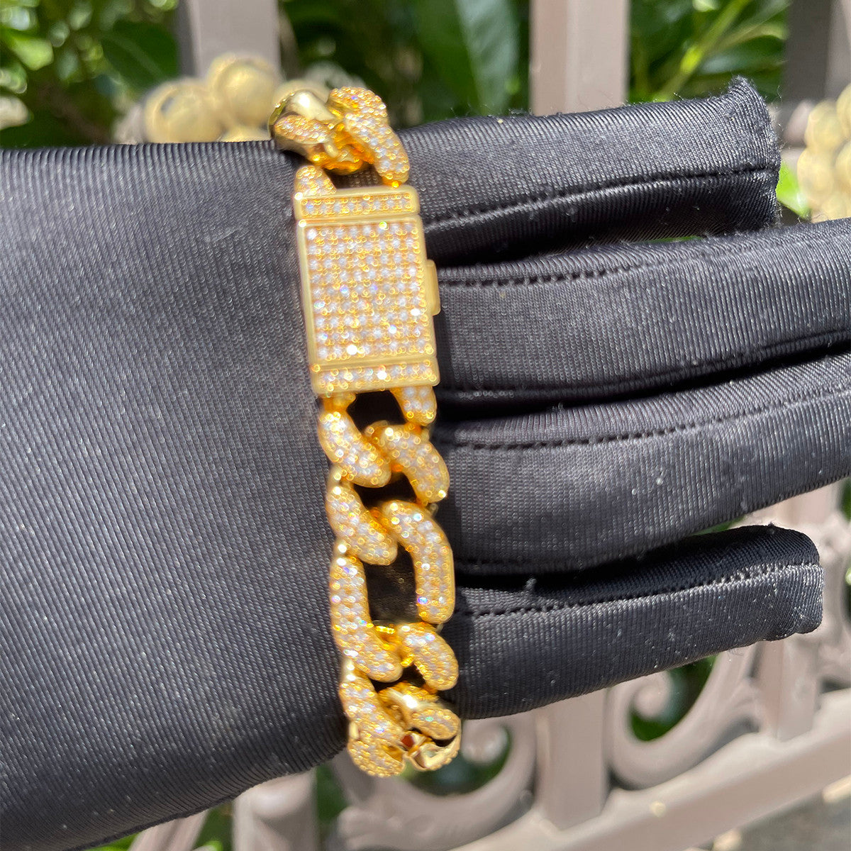 Mens 24k Gold Silver Rose Iced Hip Hop Figaro Link Chain Bracelets