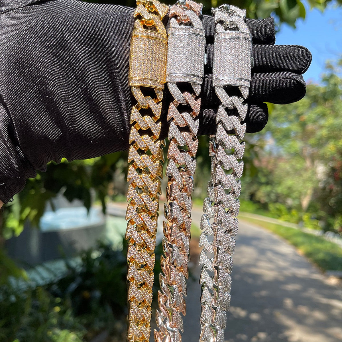 Designer Hip Hop Figaro Link Gold Silver Rose Chain Necklaces