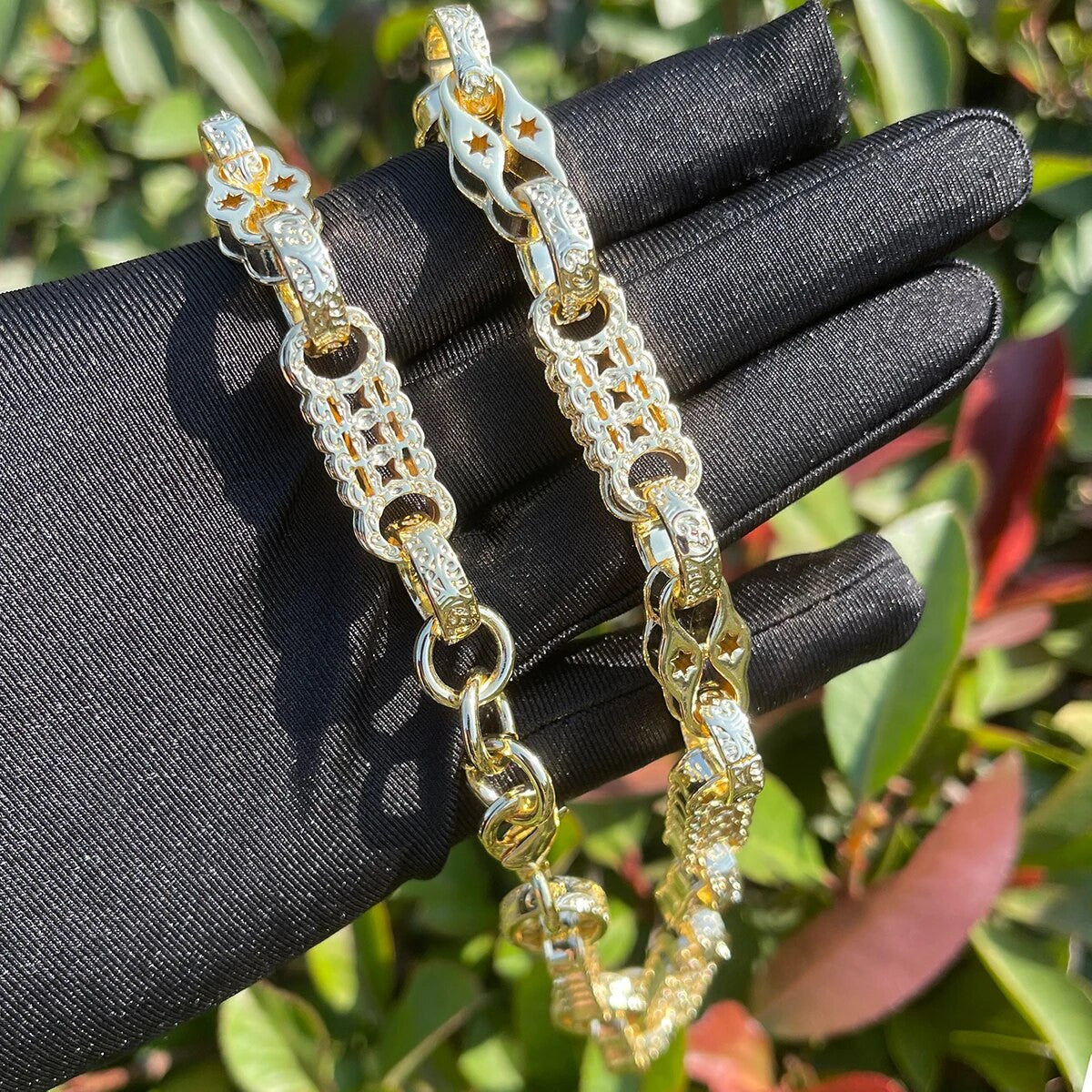 Mens Hip Hop Star Link 24k Gold 925 Silver Street Wear Chain Necklace