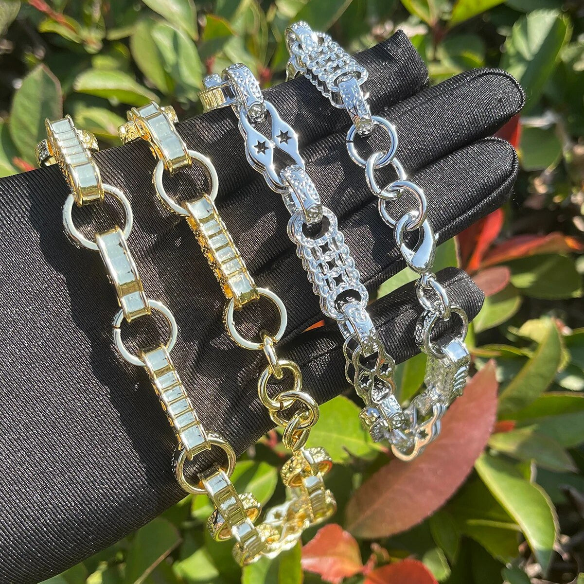 Mens Hip Hop Star Link 24k Gold 925 Silver Street Wear Chain Necklace