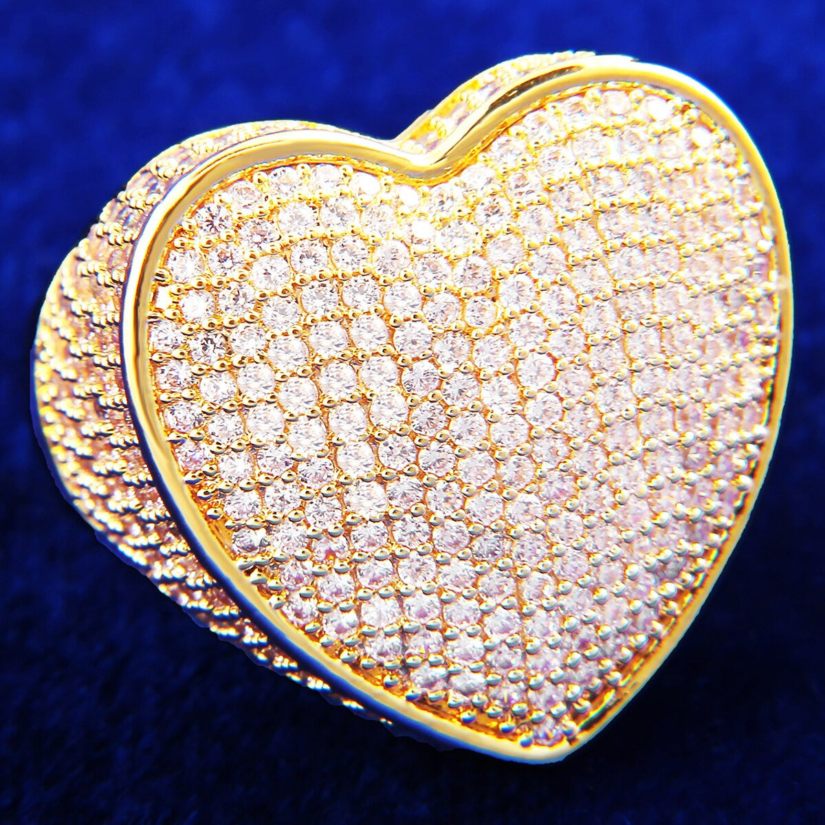 Flooded Ice 5A Micro Pave 24k .925 Silver Rose Gold Heart Rings