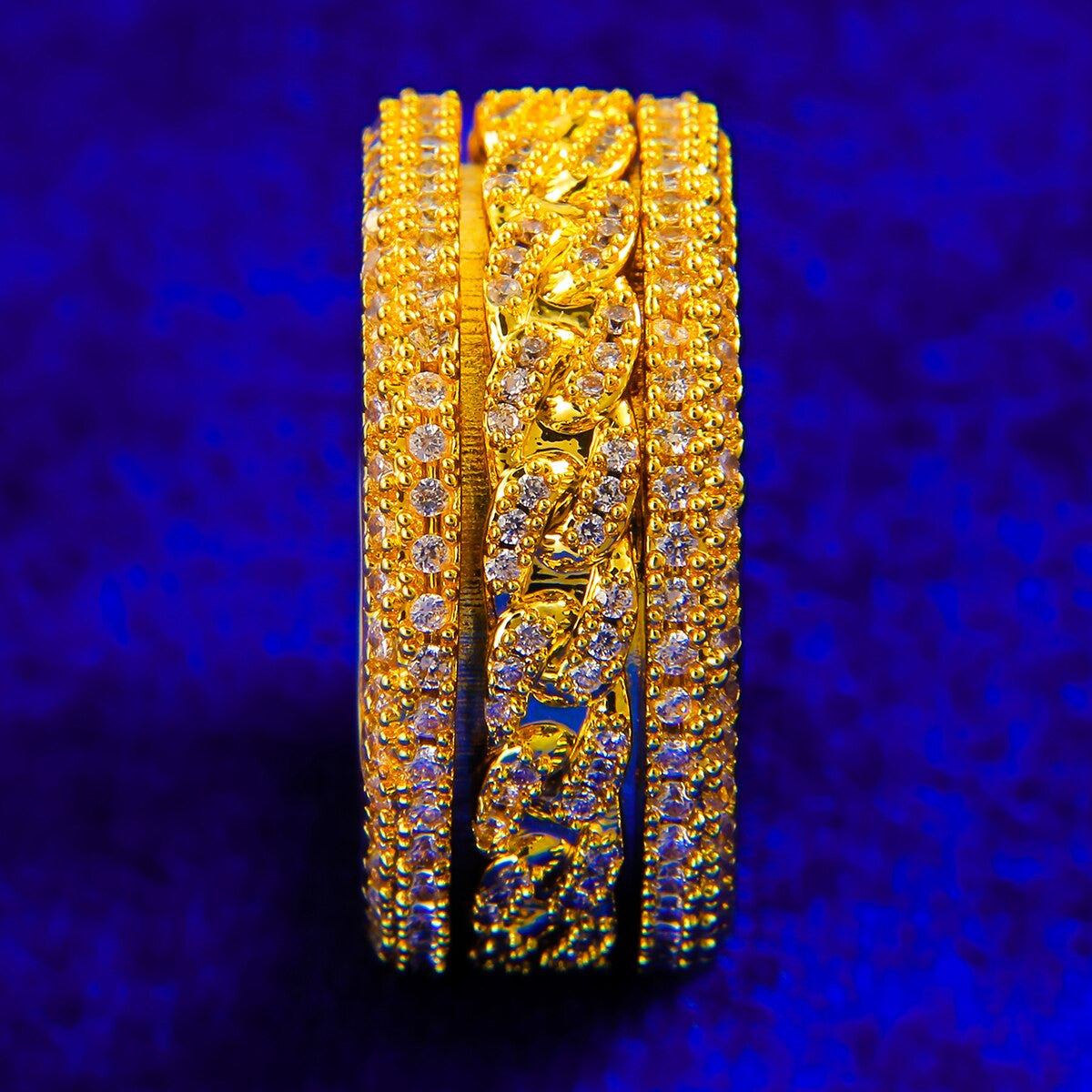 Mens Iced Rotating Thick Pharaoh Cut Micro Pave Blinged Out Hip Hop Rings