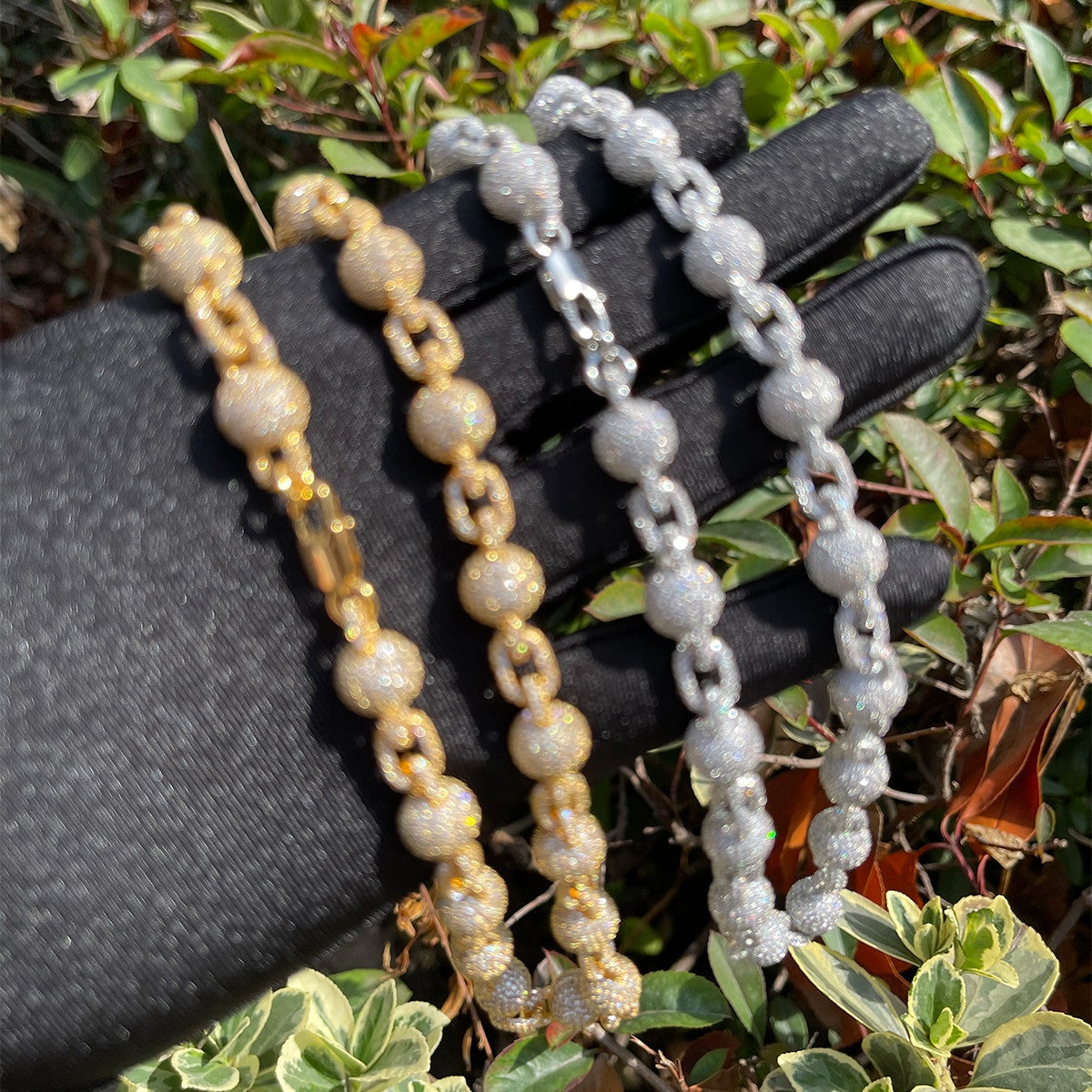 Ball N Chain | Flooded Ice Gold Silver Rose Hip Hop Simulate Diamond Pave Chain