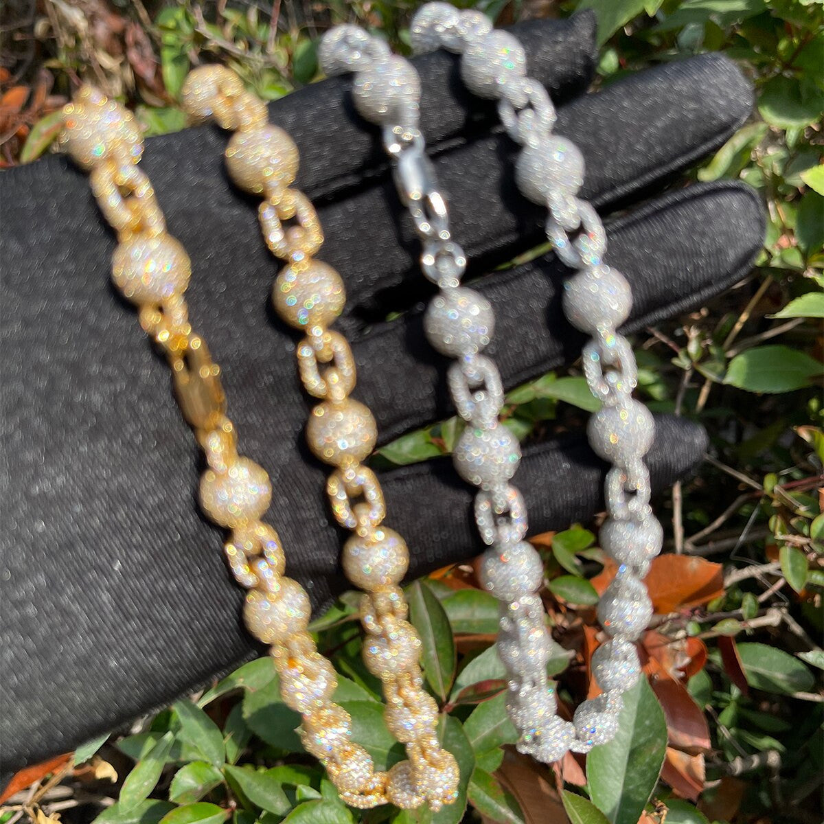 Ball N Chain | Flooded Ice Gold Silver Rose Hip Hop Simulate Diamond Pave Chain