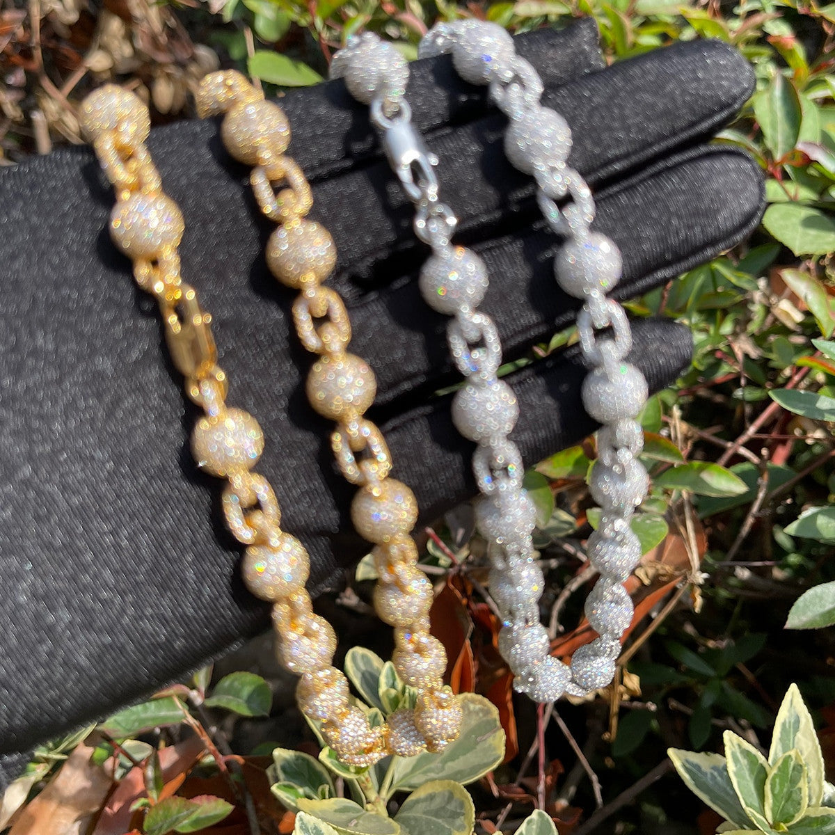 Ball N Chain | Flooded Ice Gold Silver Rose Hip Hop Simulate Diamond Pave Chain