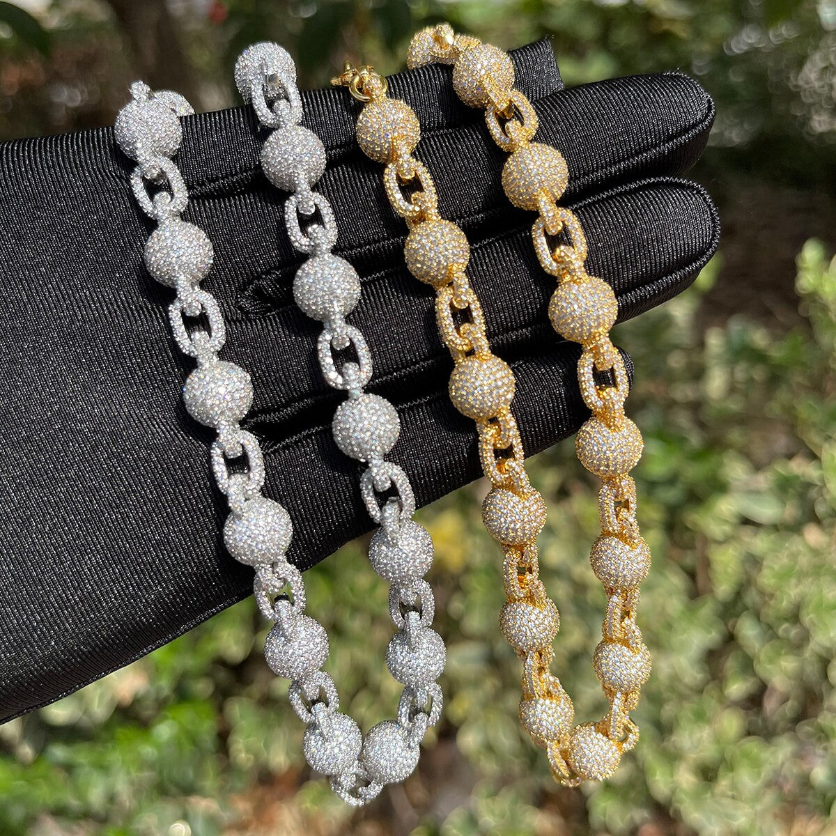 Ball N Chain | Flooded Ice Gold Silver Rose Hip Hop Simulate Diamond Pave Chain