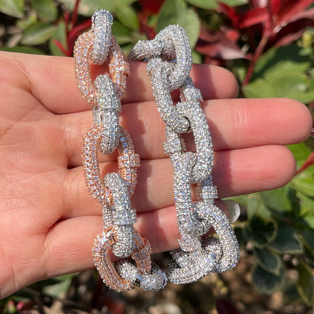 Iced 24k Gold Rose Silver Hip Hop Chain Link Flooded Ice Bracelets