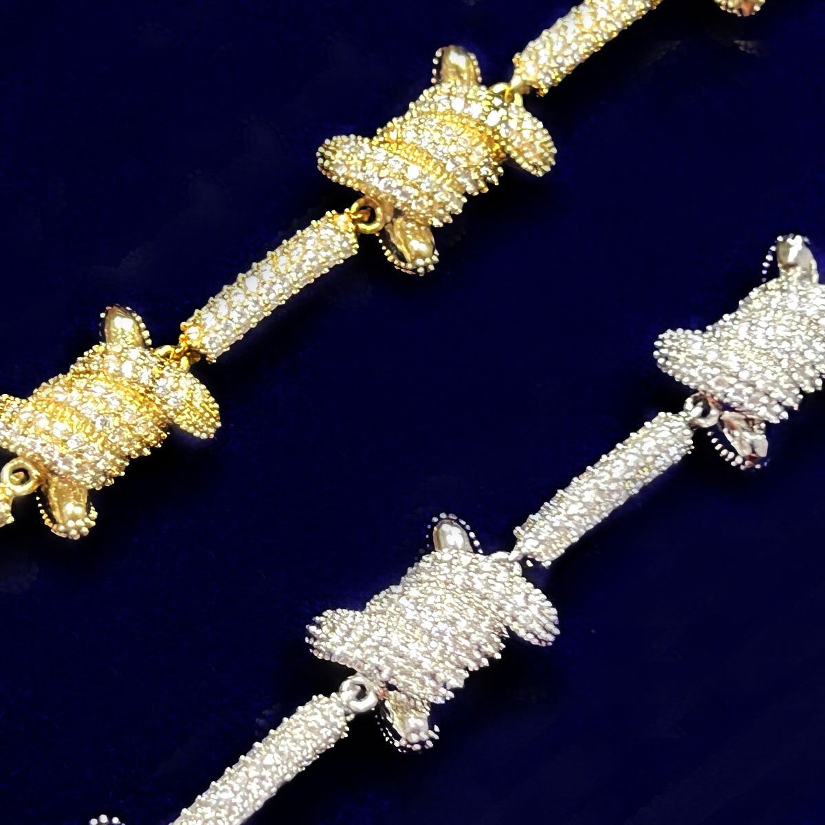 Flooded Ice Barbed Wire Prong Set 24k Gold 925 Silver Hip Hop Chain Bracelets