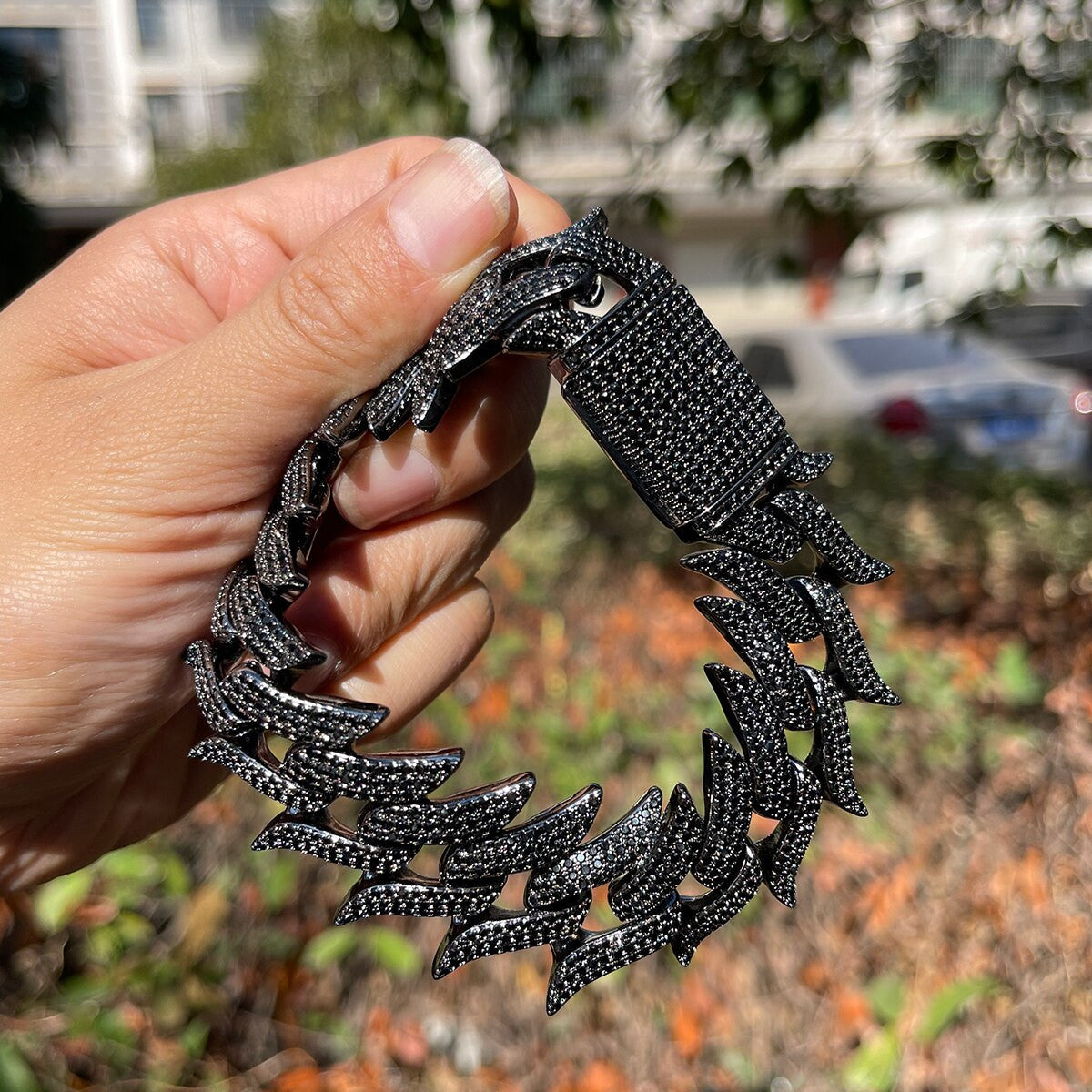 Mens Flooded Iced Fire Flame Boy Gunmetal Black Hip Hop Street Wear Bracelets