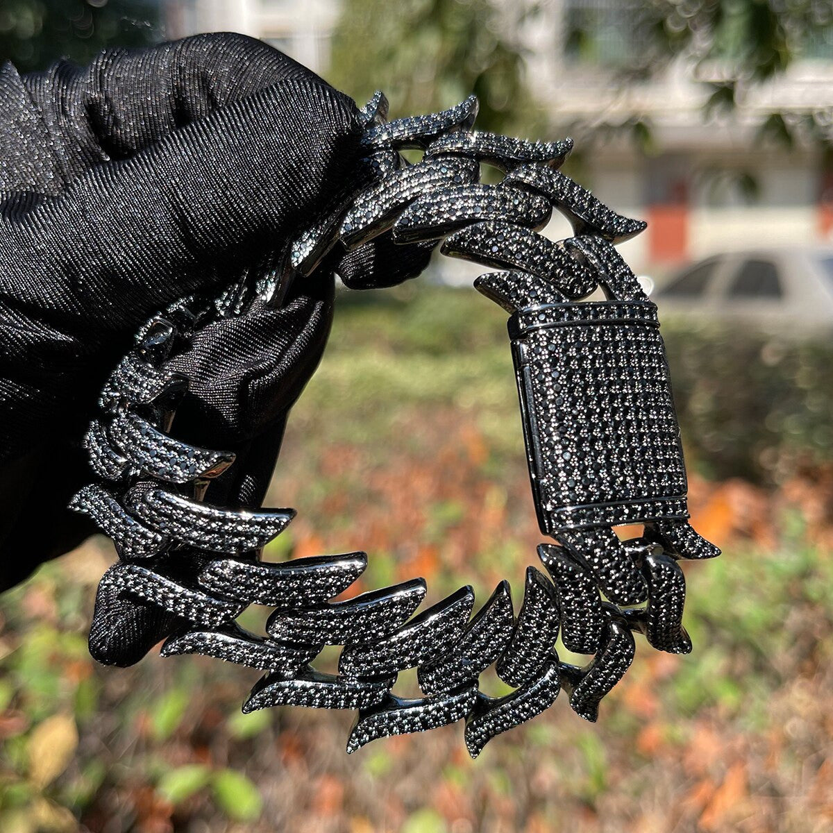 Mens Flooded Iced Fire Flame Boy Gunmetal Black Hip Hop Street Wear Bracelets